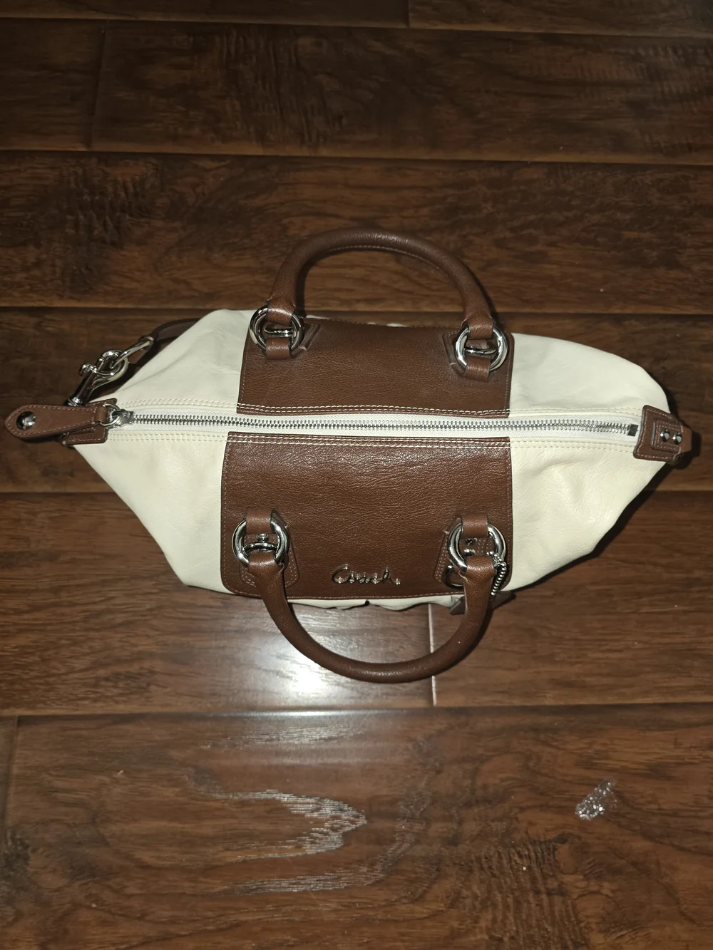 Coach Two-Tone Cream and Brown Leather Satchel